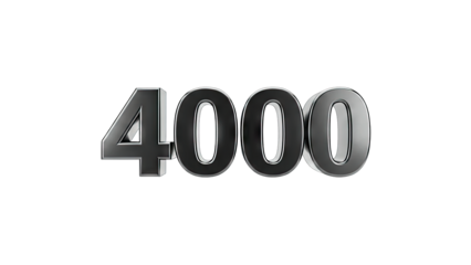 3D Metallic 3D Number 4000 on transparent background