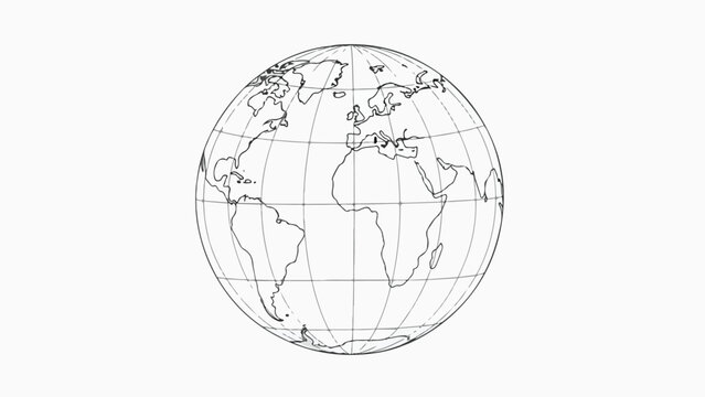 Simple line art outline of a world globe showing continents