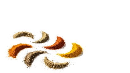 Variety of Ground Spices in Crescent Shapes on a White Background