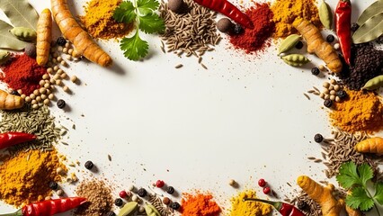 Vibrant Assortment of Aromatic Spices and Herbs on White Background