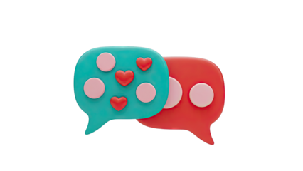 3D Chat Bubbles with Hearts and Dots