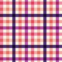 Seamless plaid pattern with a vibrant color palette of pink, red, purple, and cream.