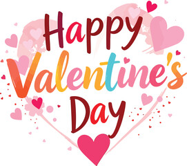 Obraz premium Happy Valentine's Day greeting card design featuring a red heart vector illustration and pink holiday decoration text for a celebration gift sale sign