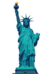 Fototapeta premium Stylized pop art illustration of the statue of liberty with a torch on a transparent background with copy space, concept of american freedom and patriotism