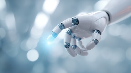 Giant yellow robotic arm being assembled against an off-white background, showcasing advanced technology and engineering in action with copy space