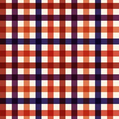 Seamless pattern of a vibrant red, orange, blue, and white gingham check