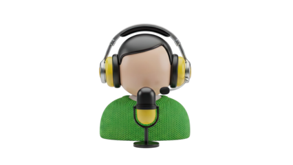 3D Cartoon Character with Headphones and Microphone