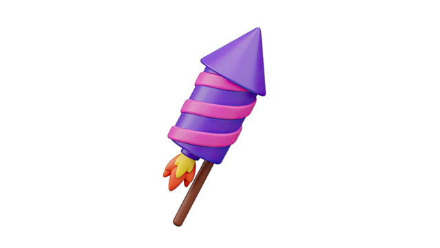 3D Cartoon Firework Rocket with Flames - Powered by Adobe