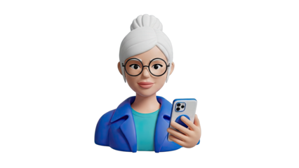 3D Cartoon Woman with Glasses and Phone