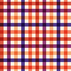 Seamless vector pattern of a vibrant gingham check in warm autumn colors including red, orange, purple, and cream
