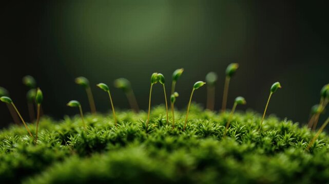 Moss close up: Capturing the intricate beauty of the forest floor, a vibrant patch of moss thrives with tiny, delicate sprouts reaching towards the sunlight, revealing a hidden world of detail.