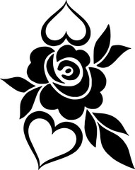black and white rose and heart symbol