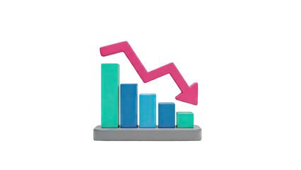 3D Bar Chart with Downward Trend Arrow