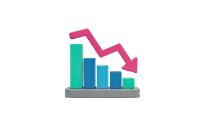 3D Bar Chart with Downward Trend Arrow