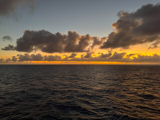 The sunset on the Caribbean Sea on a winter evening.