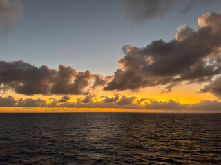 The sunset on the Caribbean Sea on a winter evening.