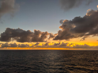 The sunset on the Caribbean Sea on a winter evening.