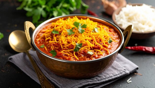 Gujrati Sev Tameta Curry. Traditional Indian Food