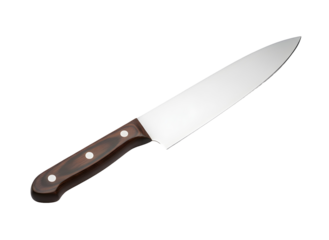 Chef knife isolated on transparent background for kitchen use or culinary arts