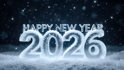 Happy New Year 2026 Snowy Winter Celebration with Festive Typography and Fireworks 