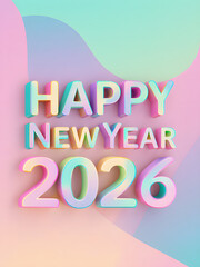 Celebrate Happy New Year 2026: Vibrant Pastel Typography Design with 3D Art
