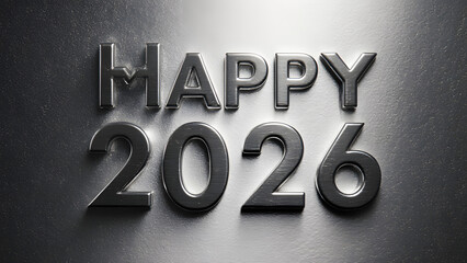 Happy 2026 Celebration Card with Metallic Typography and Shiny Design