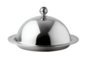 Elegant silver cloche on transparent background for fine dining presentation