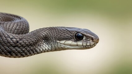 Fototapeta premium Close up shot of a gray snake with black eyes