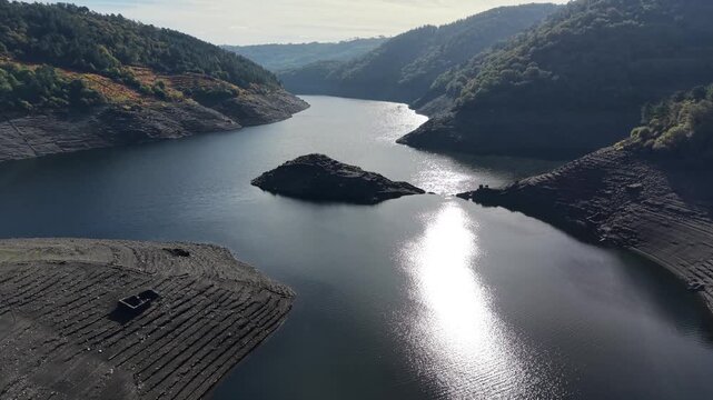 Castro candaz ancient fort ruins emerge from the drought-affected belesar reservoir