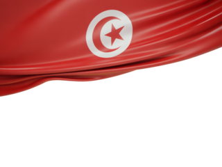 Vibrant Tunisian flag gracefully waving in the wind with copy space below representing national pride and cultural identity perfectly illustrative