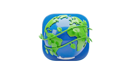 3D Earth Icon with Green Vines