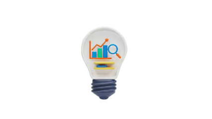 Lightbulb with Data Analysis and Magnifying Glass Icon