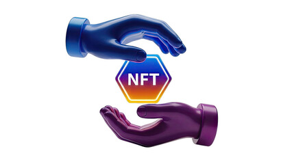 NFT concept: hands holding and protecting a digital asset