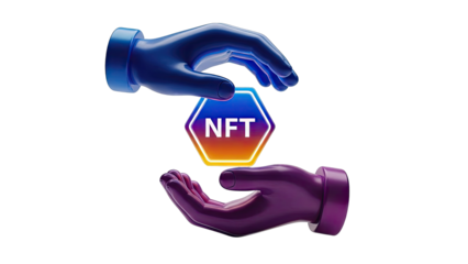 NFT concept: hands holding and protecting a digital asset