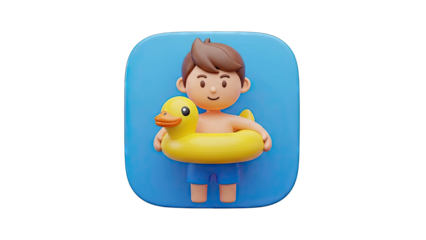3D Cartoon Boy with Yellow Duck Float