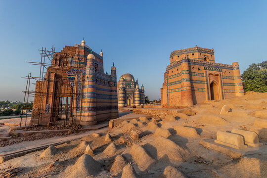 Tombs of Baha'al-Halim, Ustad Nuriya and Bibi Jawindi in Uch Sharif, Punjab province, Pakistan