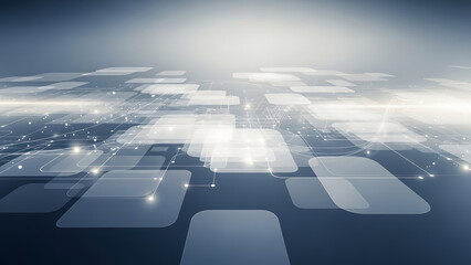 Abstract technology background with glowing squares and perspective view.