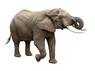 Majestic African Elephant with Tusks Isolated on White Background