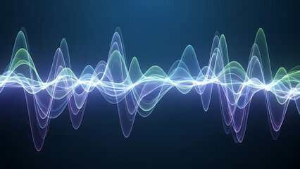 Abstract blue and green waveform background for technology or science concepts.