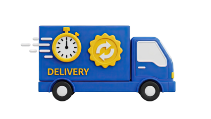 3D Blue Delivery Truck with Stopwatch and Recycle Symbol