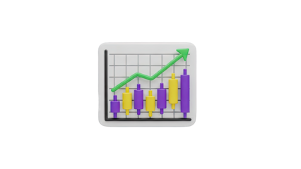 3D Candlestick Chart with Upward Trend Line and Arrow