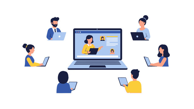 Modern online collaboration and remote learning facilitated by digital platforms, as a diverse group of individuals connects for a virtual meeting or educational webinar - Powered by Adobe