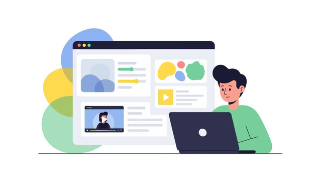 Focused individual engaging with diverse online content and digital learning platforms, utilizing a laptop for an efficient and productive remote education experience
