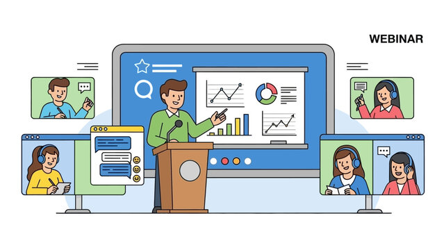 Engaging virtual presentation and online learning experience through modern webinar technology, connecting remote participants for effective digital communication