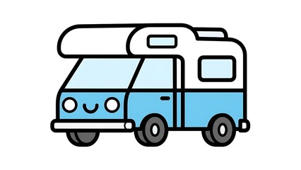 Cartoon Campervan Illustration on White Background.