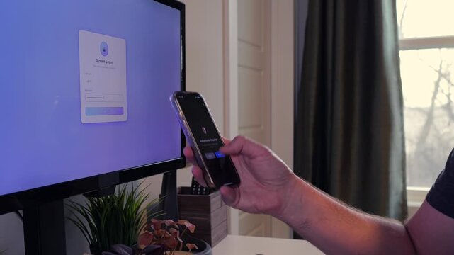 Middle Aged Male Remote Work From Home Office Employee Struggles with Multifactor Authentication - Told to Report to Human Resources Concept