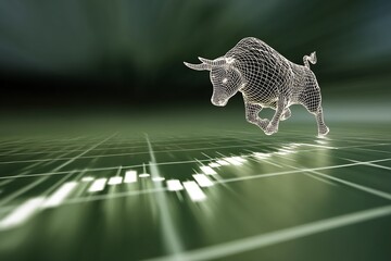 Bullish market trend with 3D bull on stock market graph background