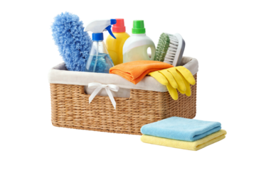 Cleaning Supplies Basket with Detergents, Cloths, and Gloves