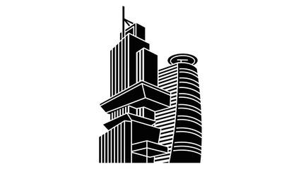 Black and White Skyscraper Building Illustration 1.