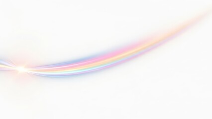 Naklejka premium A soft, ethereal rainbow light streak with a bright flare against a clean white background, creating an abstract and gentle visual effect.